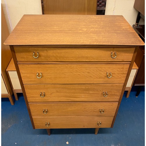 25 - MID CENTURY TEAK FIVE DRAWER MATCHING CHEST OF DRAWERS