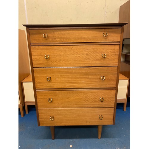 25 - MID CENTURY TEAK FIVE DRAWER MATCHING CHEST OF DRAWERS