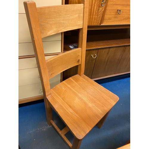 47 - OAK EXTENDING DINING TABLE WITH FOUR LADDER BACK CHAIRS