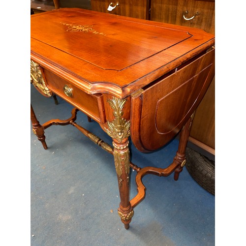 84 - REPRODUCTION NAPOLEON III STYLE MAHOGANY AND PARCEL GILT DROP FLAP SIDE TABLE