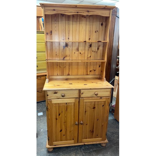 81 - PINE KITCHEN DRESSER WITH PLATE RACK