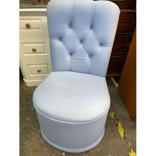 65 - POWDER BLUE UPHOLSTERED BEDROOM CHAIR