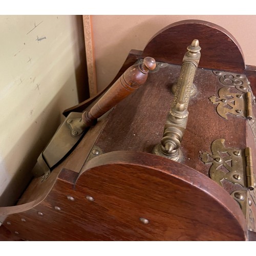 10 - LATE VICTORIAN AND BRASS MOUNTED SLANT FRONTED COAL SCUTTLE