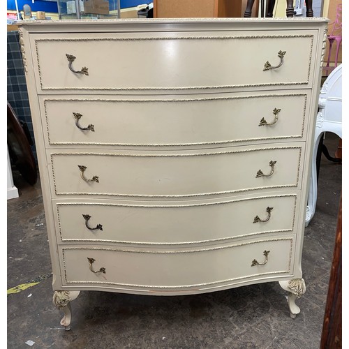 92 - CREAM FRENCH STYLE SERPENTINE CHEST OF FIVE DRAWERS