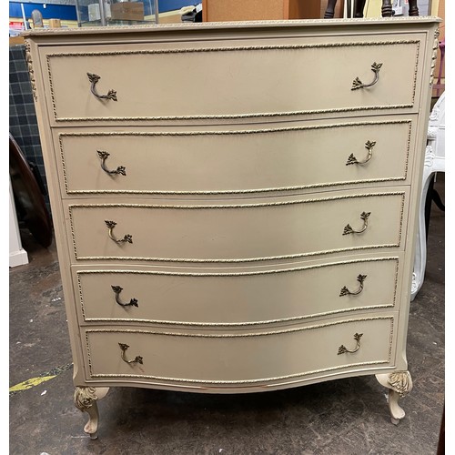 92 - CREAM FRENCH STYLE SERPENTINE CHEST OF FIVE DRAWERS