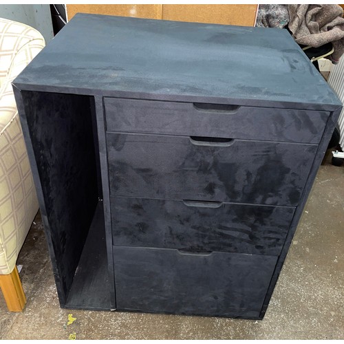 111 - BLACK SUEDE COVERED FOUR DRAWER CHEST (RRP £760)