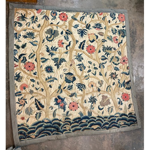 118 - PAIR OF ANTIQUE NEEDLE POINT EMBROIDERED WALL HANGINGS IN 17TH CENTURY STYLE 200CM X 200CM APPROX