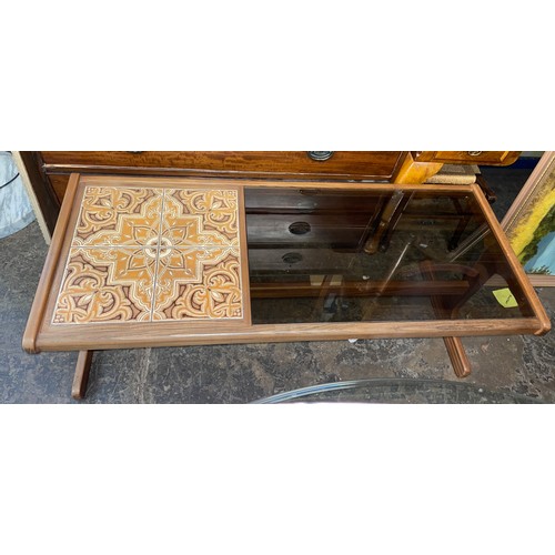 146 - MATCHING G PLAN TEAK TILE TOP AND GLASS COFFEE TABLE