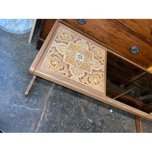 146 - MATCHING G PLAN TEAK TILE TOP AND GLASS COFFEE TABLE