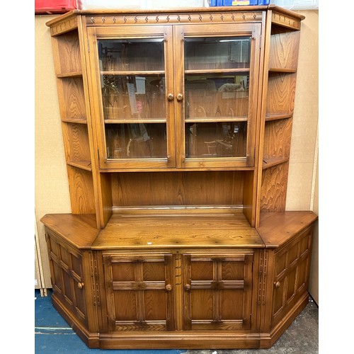 3 - ERCOL GLAZED LOUNGE UNIT WITH OPEN CORNER SHELVES