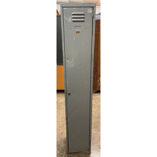 129 - VINTAGE GREY METAL NARROW CLOAK ROOM LOCKER