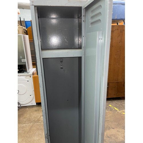 129 - VINTAGE GREY METAL NARROW CLOAK ROOM LOCKER