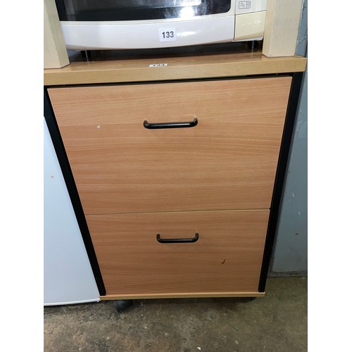 134 - BEECH EFFECT MOBILE TWO DRAWER SUSPENSION FILING CABINET