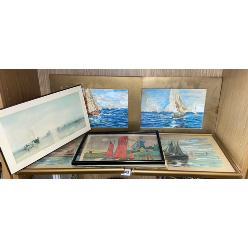 143 - DENNIS DYDE WATERCOLOURS OF FISHING BOATS SIGNED AND DATED 1930 PLUS PAIR OF UNFRAMED WATERCOLOURS