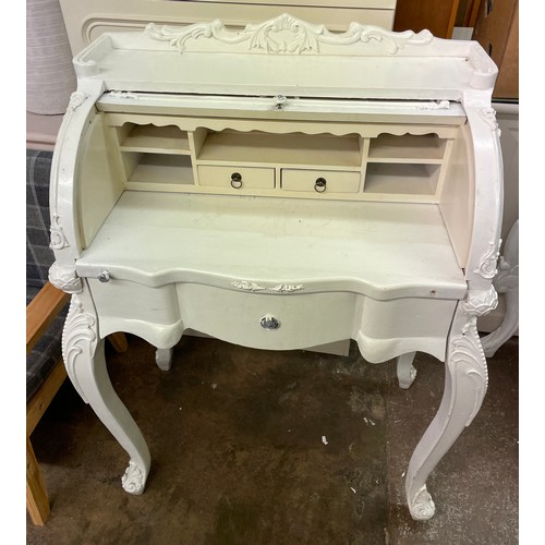 95 - WHITE PAINTED CARVED ROLL TOP BUREAU DE DAME