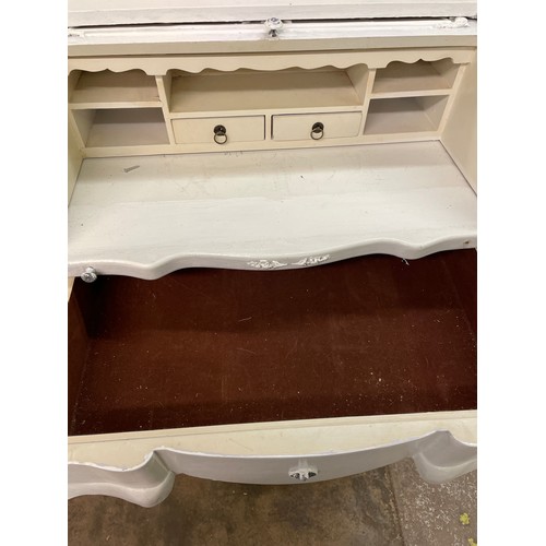 95 - WHITE PAINTED CARVED ROLL TOP BUREAU DE DAME