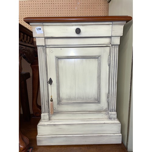 142 - SAGE PAINTED PANELLED BEDSIDE CUPBOARD