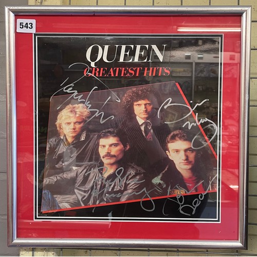 543 - SIGNED 'QUEEN THE GREATEST HITS' VINYL LP COVER MOUNTED FRAMED AND GLAZED