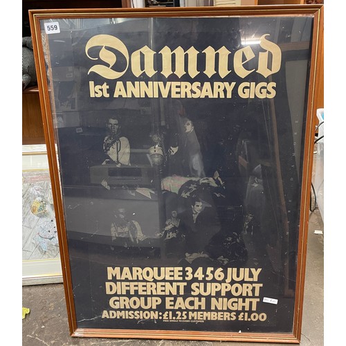 559 - GIG ADVERTISING POSTER FOR THE DAMNED 1ST ANNIVERSARY AT THE MARQUEE CLUB FRAMED AND GLAZED