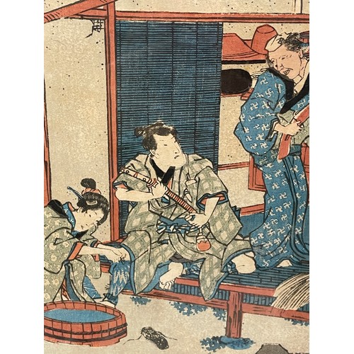 545 - 19TH CENTURY WOOD BLOCK PRINT UKIOY-E STYLE TOYOKUNI (THE TREASURY OF THE RETAINERS) F/G 32CM X 21CM