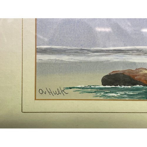 547 - ABRAHAM HULK (1851-1922) COASTAL SEASCAPE WATERCOLOUR F/G 39CM X 20CM