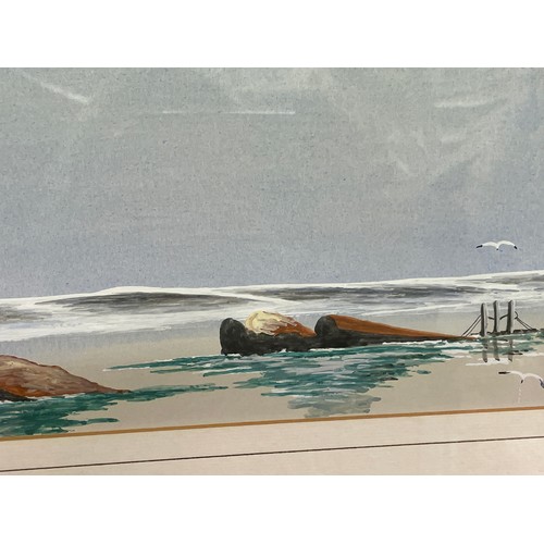 547 - ABRAHAM HULK (1851-1922) COASTAL SEASCAPE WATERCOLOUR F/G 39CM X 20CM