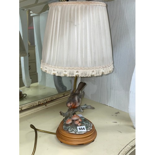 554 - CAPODIMONTE ROBIN RED BREAST FIGURAL TABLE LAMP