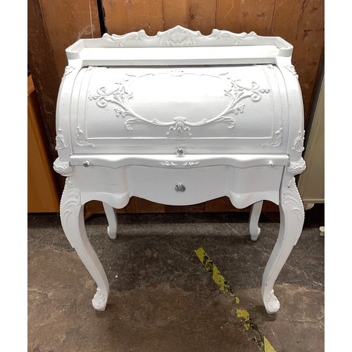 95 - WHITE PAINTED CARVED ROLL TOP BUREAU DE DAME