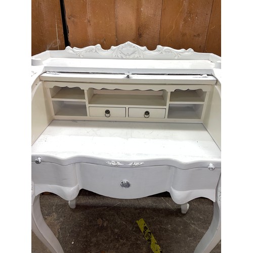 95 - WHITE PAINTED CARVED ROLL TOP BUREAU DE DAME