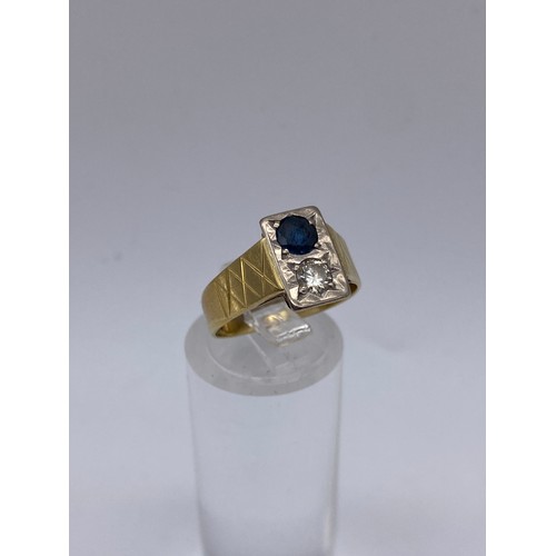 509 - 18CT GOLD SAPPHIRE AND DIAMOND RING SIZE L, 3.9G APPROX