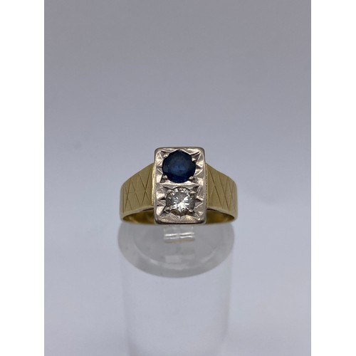 509 - 18CT GOLD SAPPHIRE AND DIAMOND RING SIZE L, 3.9G APPROX