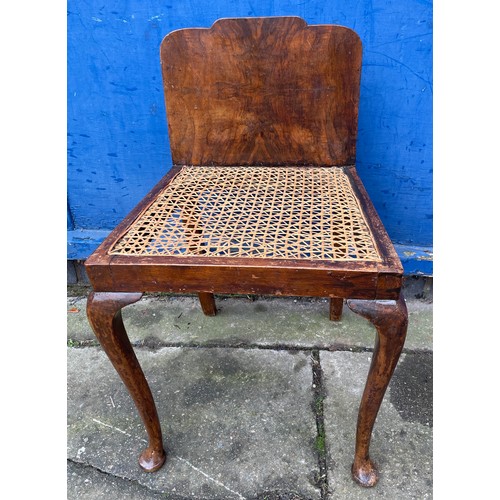 31 - BEECH AND WALNUT BERGERE CANED SEATED DRESSING STOOL