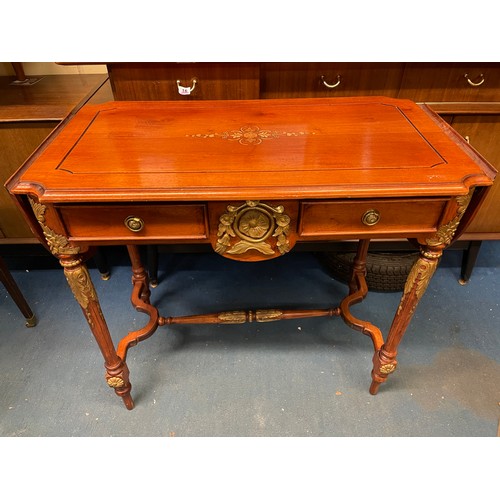 117 - REPRODUCTION NAPOLEON III STYLE MAHOGANY AND PARCEL GILT DROP FLAP SIDE TABLE