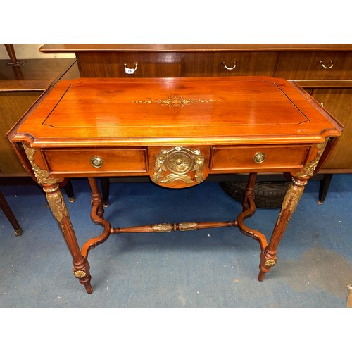 117 - REPRODUCTION NAPOLEON III STYLE MAHOGANY AND PARCEL GILT DROP FLAP SIDE TABLE