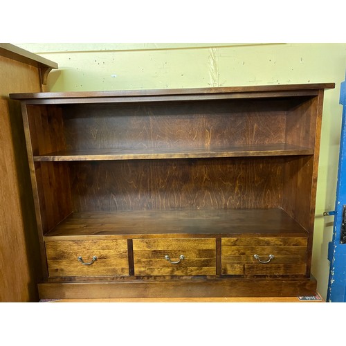 161 - AFRICAN DARK WALNUT DWARF OPEN BOOKCASE WITH THREE DRAWER BASE