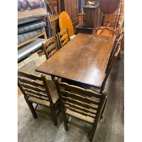 156 - GOOD QUALITY OAK REFECTORY TABLE AND SIX LANCASHIRE STYLE LADDERBACK CHAIRS