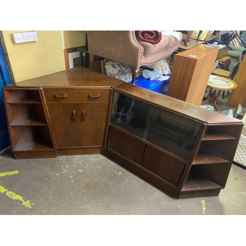 22 - 1950S/60S G PLAN OAK CORNER CUPBOARD DESK AND GLAZED BOOKCASE