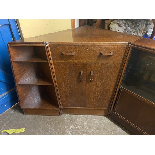 22 - 1950S/60S G PLAN OAK CORNER CUPBOARD DESK AND GLAZED BOOKCASE