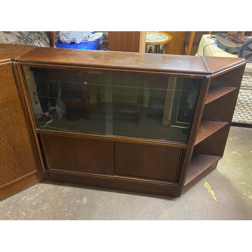 22 - 1950S/60S G PLAN OAK CORNER CUPBOARD DESK AND GLAZED BOOKCASE