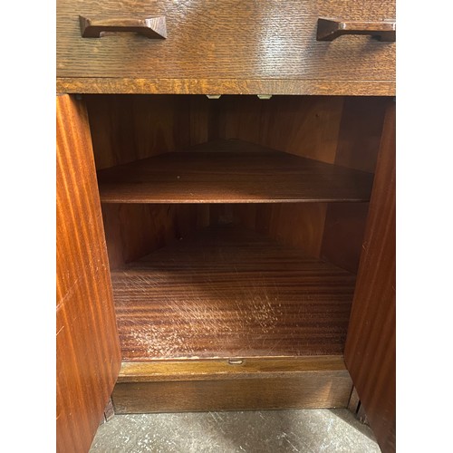 22 - 1950S/60S G PLAN OAK CORNER CUPBOARD DESK AND GLAZED BOOKCASE