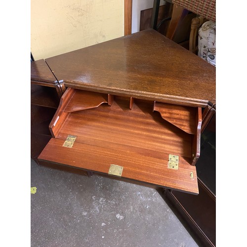 22 - 1950S/60S G PLAN OAK CORNER CUPBOARD DESK AND GLAZED BOOKCASE