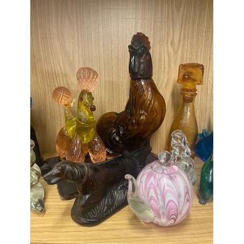 202 - SHELF OF GLASS ANIMAL FIGURES AND PAPERWEIGHTS