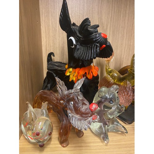 202 - SHELF OF GLASS ANIMAL FIGURES AND PAPERWEIGHTS