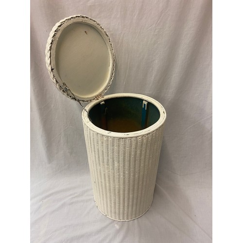 7 - WHITE PAINTED LLOYD LOOM CYLINDRICAL LINEN BIN