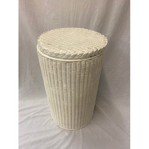 7 - WHITE PAINTED LLOYD LOOM CYLINDRICAL LINEN BIN