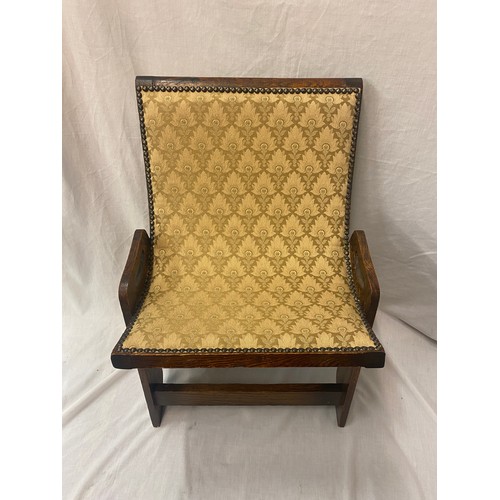 3 - OAK GOLD STUDDED FLORAL BROCADE SLIPPER CHAIR