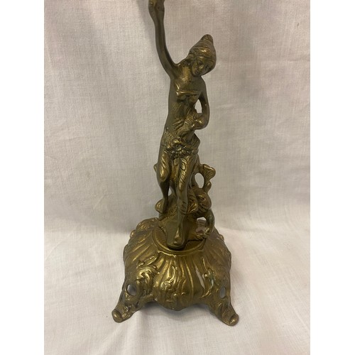 82 - GILT METAL FIGURAL FIVE BRANCH CANDELABRUM AND GILT METAL FLORAL AND CERAMIC CANDLE HOLDER