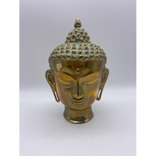 503 - 20TH CENTURY BRASS BUDDHAVISTA HEAD 20CM H