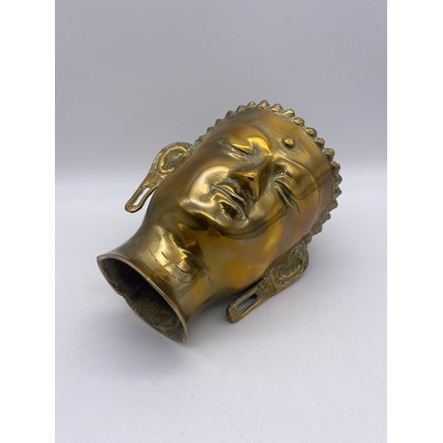 503 - 20TH CENTURY BRASS BUDDHAVISTA HEAD 20CM H