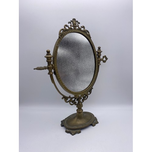 501 - BRASS OVAL TOILET MIRROR 39CM H